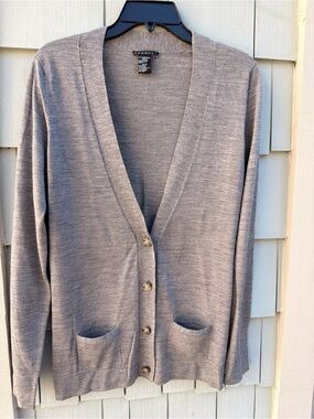 Theory Light Gray V-Neck Button Cardigan